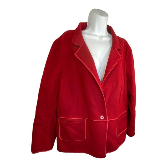 Talbots Red Wool 20W Jacket Blazer Satin Trim Festive Holiday - Picture 11 of 13